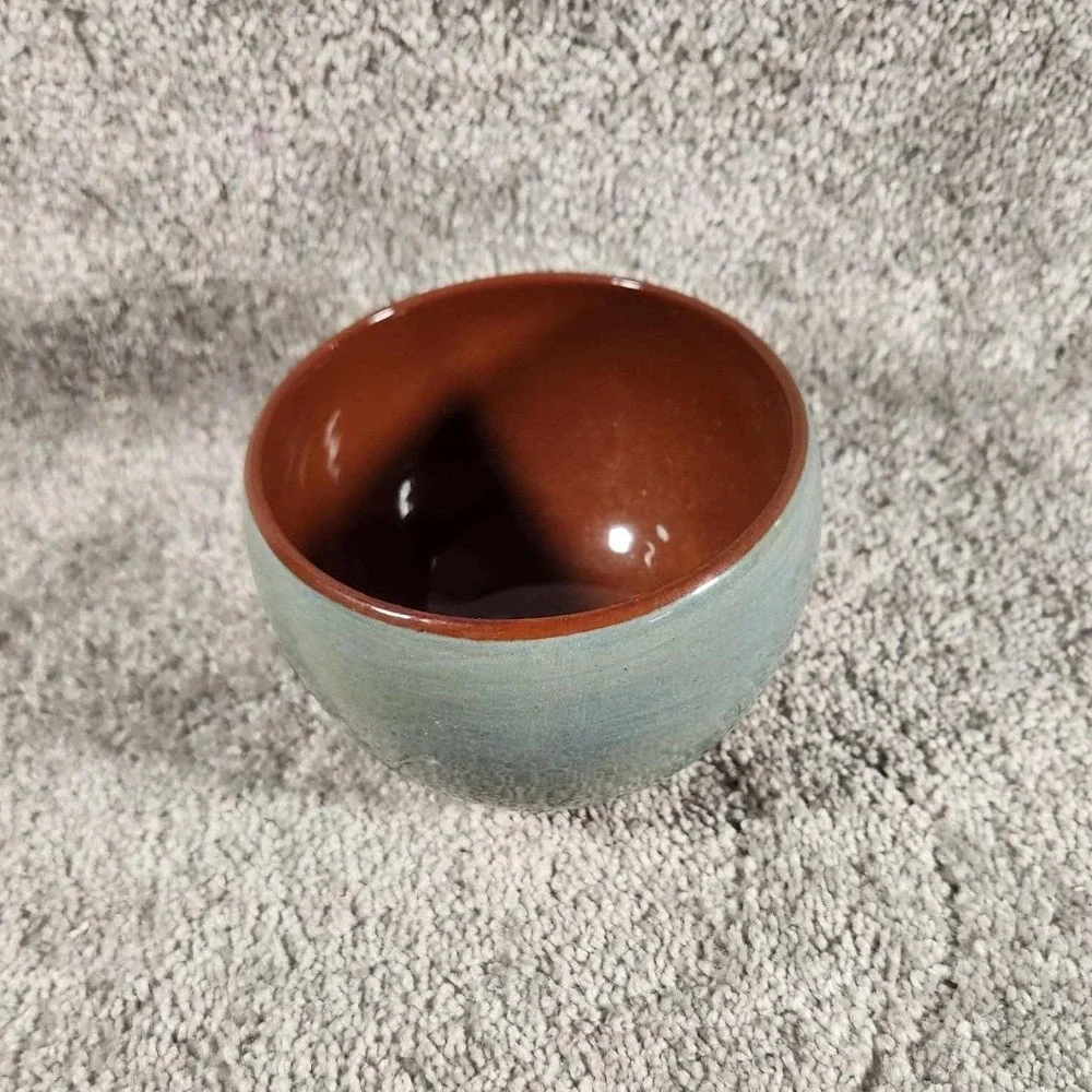 Studio Pottery‎ Dragonfly Cattail Ceramic Bowl Blue Terracotta Signed Small